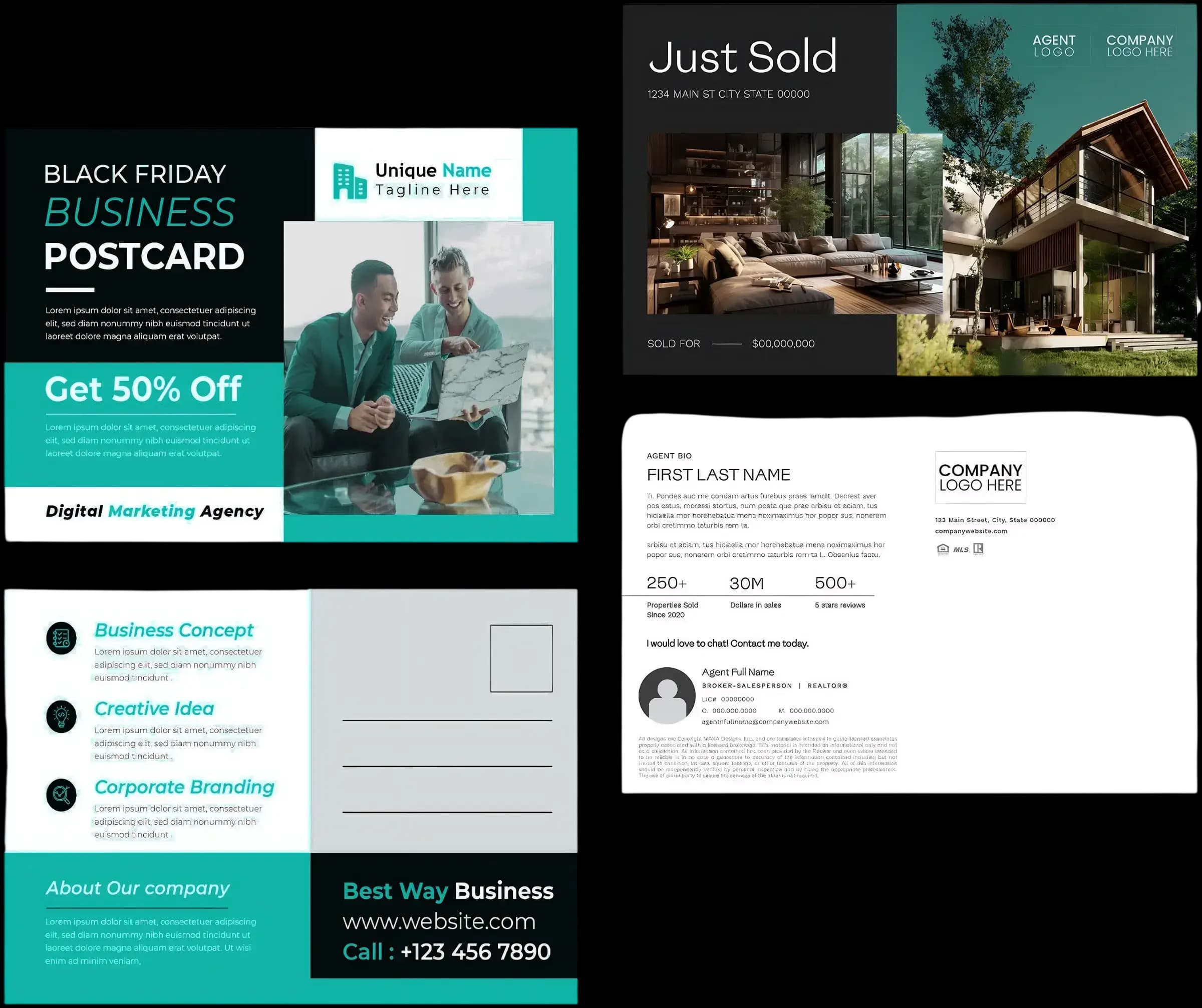 Sample personalized B2B postcard designs