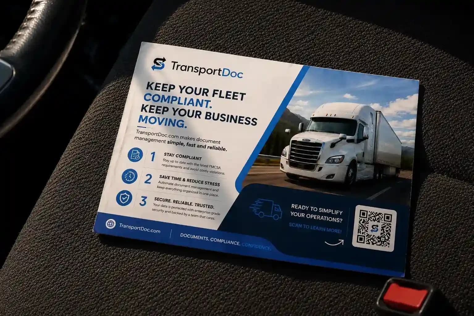 TransportDoc postcard with a unique QR code